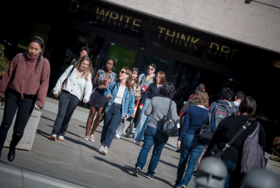 students on Library Walk